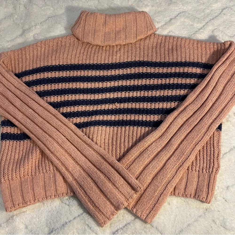 SO Pink and Black Striped Turtleneck Sweater